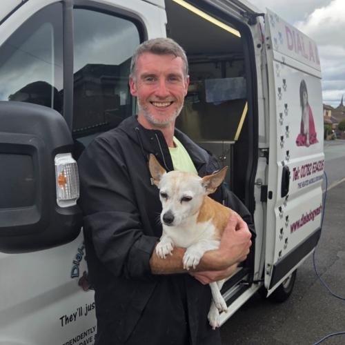 Jack Russell by van with Gavin
